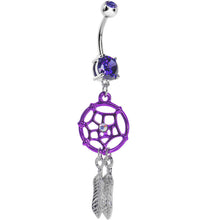 Load image into Gallery viewer, Violet Gem Neon Web Dreamcatcher Belly Ring

