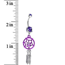 Load image into Gallery viewer, Violet Gem Neon Web Dreamcatcher Belly Ring
