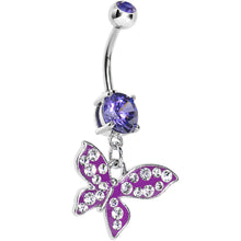 Load image into Gallery viewer, Violet Gem Paved Flyaway Butterfly Belly Ring
