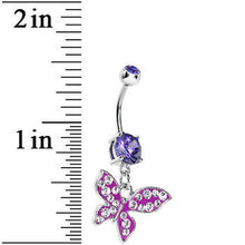 Load image into Gallery viewer, Violet Gem Paved Flyaway Butterfly Belly Ring
