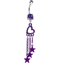 Load image into Gallery viewer, Purple Gem Hollow Heart Star Chains Belly Ring

