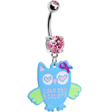 Load image into Gallery viewer, Pink Gem Save the Hooters Awareness Owl Belly Ring
