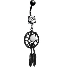 Load image into Gallery viewer, Crystalline Gem Black Dreamcatcher Belly Ring
