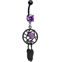 Load image into Gallery viewer, Violet Gem Black Dreamcatcher Belly Ring
