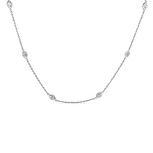 Load image into Gallery viewer, 14K White Gold 1.00 Cttw Bezel Set Round Diamond Marquise Shaped Milgrain Station 18" Collar Necklace (G-H Color, SI1-SI2 Clarity)
