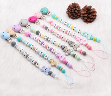 Load image into Gallery viewer, Modern Handmade Personalized Name Baby Pacifier Clips Silicone Pacifier Chain Wood Pacifier Holders For Pacifier For Baby Kids
