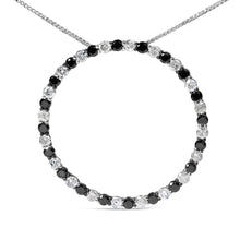 Load image into Gallery viewer, .925 Sterling Silver 2.0 Cttw Alternating Black and White Diamond Open Hoop Circle Pendant Necklace (H-I Color, I2-I3 Clarity) - 18" Inches
