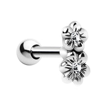 Load image into Gallery viewer, Silver 925 Clear CZ Dual Flower Cartilage Tragus Earring
