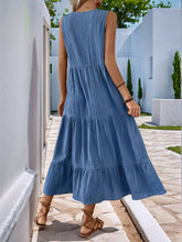 Load image into Gallery viewer, Decorative Dusty Blue Button Notched Sleeveless Dress Elegant &amp; Feminine Style Long Dress For Women
