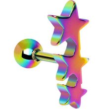 Load image into Gallery viewer, Rainbow Anodized Titanium Triple Star Cartilage Tragus Earring
