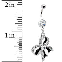 Load image into Gallery viewer, Crystalline Gem Black Tie Bow Dangle Belly Ring

