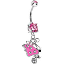 Load image into Gallery viewer, Pink Gem Side Flyer Butterfly Dangle Belly Ring
