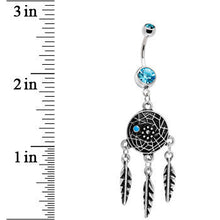 Load image into Gallery viewer, Blue Gem Woven Universe Dreamcatcher Belly Ring
