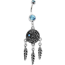 Load image into Gallery viewer, Blue Gem Woven Universe Dreamcatcher Belly Ring
