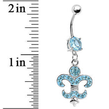 Load image into Gallery viewer, Light Blue Gem Fleur de Lis Belly Ring
