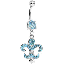 Load image into Gallery viewer, Light Blue Gem Fleur de Lis Belly Ring
