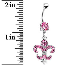 Load image into Gallery viewer, Pink Gem Fleur de Lis Belly Ring
