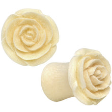Load image into Gallery viewer, 0G Organic White Crocodile Wood Rose Flower Hand Carved Plug Set
