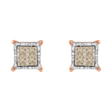 Load image into Gallery viewer, 10K Two-Toned Princess-Cut Composite Diamond Stud Earrings (1/2 cttw, J-K Color, I1-I2 Clarity)
