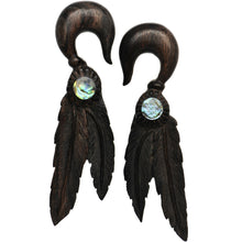 Load image into Gallery viewer, 7/16 Organic Areng Wood Spirit Feathers Hanger Plug Set
