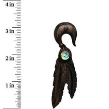 Load image into Gallery viewer, 7/16 Organic Areng Wood Spirit Feathers Hanger Plug Set
