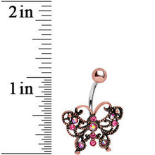 Load image into Gallery viewer, Pink Gem Antique Black Butterfly Belly Ring
