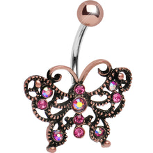 Load image into Gallery viewer, Pink Gem Antique Black Butterfly Belly Ring
