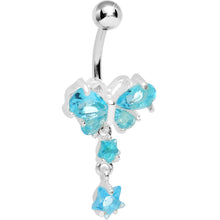 Load image into Gallery viewer, Aqua Crystal Butterfly Starshine Dangle Belly Ring
