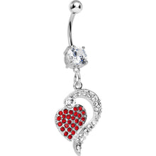 Load image into Gallery viewer, Crystalline Red Gem Paved Passionate Heart Belly Ring
