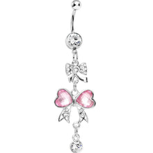 Load image into Gallery viewer, Clear Pink Crystal Bow Heart Dangle Belly Ring
