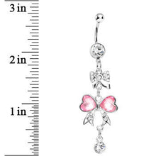 Load image into Gallery viewer, Clear Pink Crystal Bow Heart Dangle Belly Ring

