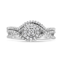 Load image into Gallery viewer, .925 Sterling Silver 1/6 Cttw Diamond Composite Halo and Split Shank Bridal Set Ring and Band  (I-J Color, I3 Clarity) - Size 7
