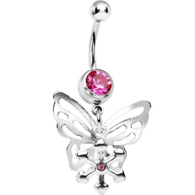 Load image into Gallery viewer, Pink Gem Butterfly Snowflake Dangle Belly Ring
