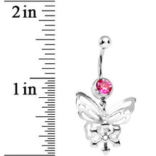 Load image into Gallery viewer, Pink Gem Butterfly Snowflake Dangle Belly Ring
