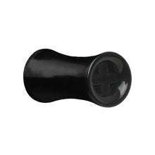 Load image into Gallery viewer, 6G Double Flare Black Titanium Hollow Divine Cross Tunnel Plug
