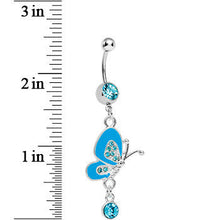 Load image into Gallery viewer, Blossoming Blue Butterfly Drop Belly Ring
