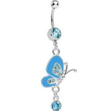 Load image into Gallery viewer, Blossoming Blue Butterfly Drop Belly Ring
