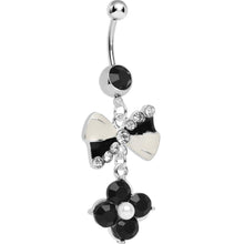 Load image into Gallery viewer, Black and White Bowtie Dangle Belly Ring
