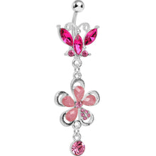 Load image into Gallery viewer, Pink Gem Butterfly Flower Drop Belly Ring
