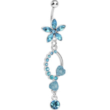 Load image into Gallery viewer, Blue Gem Flirty Flower Drop Belly Ring
