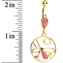 Load image into Gallery viewer, Gold Plated Circle Encased Pink Gem Dragonfly Belly Ring
