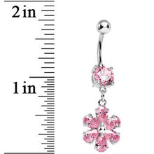 Load image into Gallery viewer, Pink Gem Flower Dazzler Dangle Belly Ring
