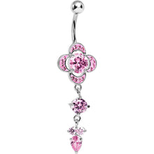 Load image into Gallery viewer, Pink Gem Enchanting Fairytale Floral Dangle Belly  Ring
