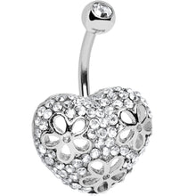 Load image into Gallery viewer, Clear Cubic Zirconia Paved Floral Heart Belly Ring
