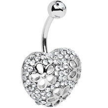 Load image into Gallery viewer, Clear Cubic Zirconia Paved Floral Heart Belly Ring
