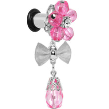 Load image into Gallery viewer, Steel Pink Flower Mesh Bow Dangle Plug Sizes 5mm to 12mm
