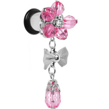 Load image into Gallery viewer, Steel Pink Flower Mesh Bow Dangle Plug Sizes 5mm to 12mm
