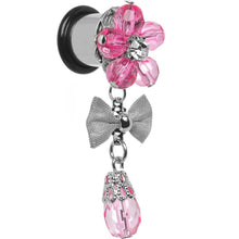 Load image into Gallery viewer, Steel Pink Flower Mesh Bow Dangle Plug Sizes 5mm to 12mm
