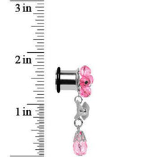 Load image into Gallery viewer, Steel Pink Flower Mesh Bow Dangle Plug Sizes 5mm to 12mm

