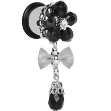 Load image into Gallery viewer, Steel Black Flower Mesh Bow Dangle Plug Sizes 5mm to 12mm
